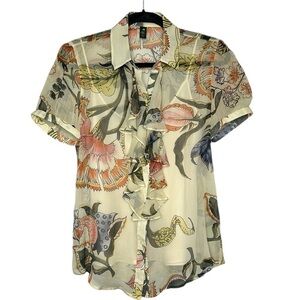 Ralph Lauren Silk Chiffon Ruffle Front Blouse Size M